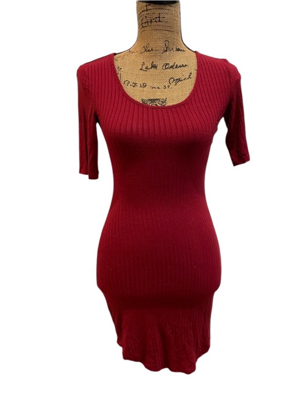 Red Ribbed Scoop Neck Bodycon Dress